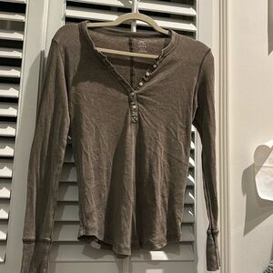 Aerie Real Soft Long Sleeve T, Size S, Olive Green